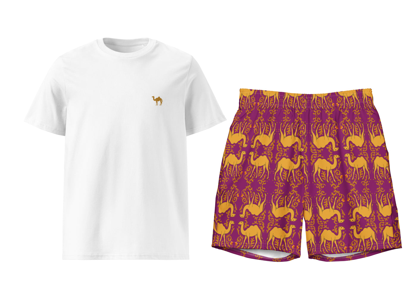 Arabesque Camel T-Shirt & Swim Trunks Set