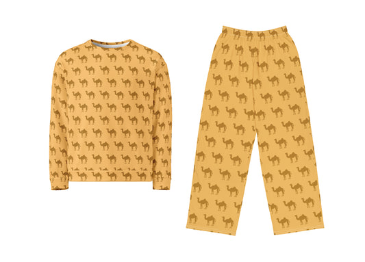 Yellow set with camel pattern on a white background