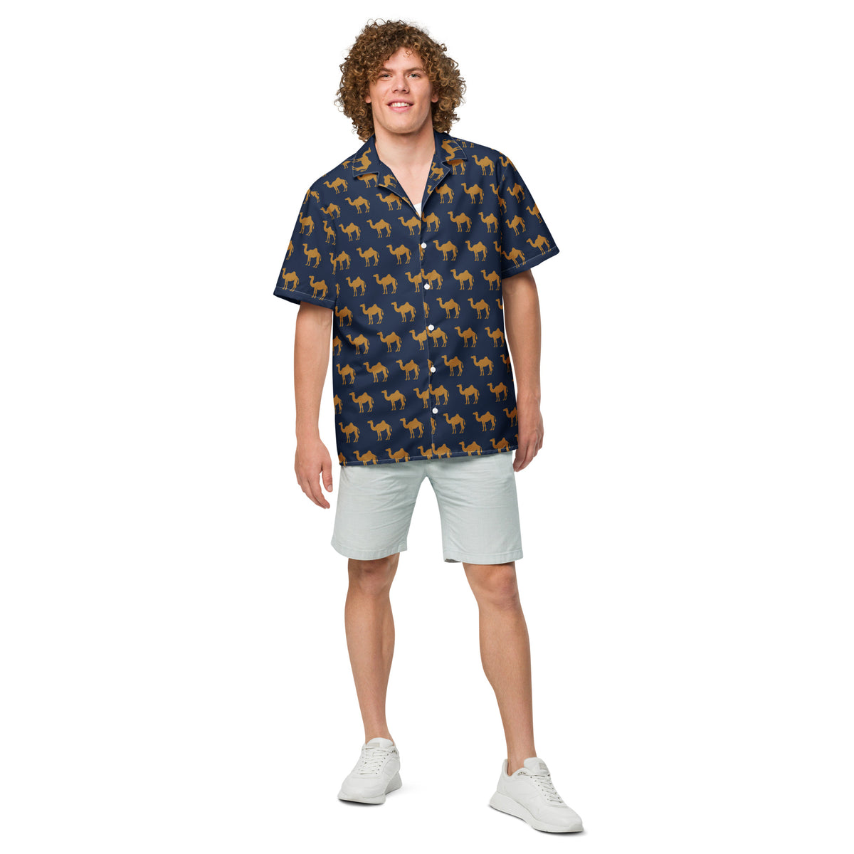 Camel Pattern (Navy) Shirt & Swim Trunks Set