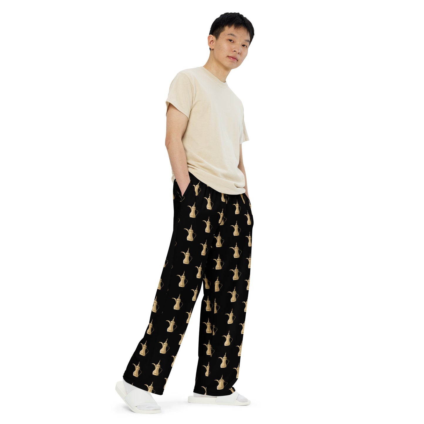Dallat Gahwa Pattern (Black) - Unisex Wide-Leg Pants