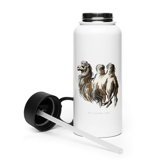 الجمل - زجاجة ماء من الفولاذ المقاوم للصدأ مع غطاء مزود بقشّة