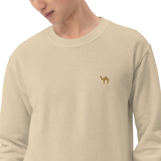Beige sweatshirt with a small camel logo on a white background
