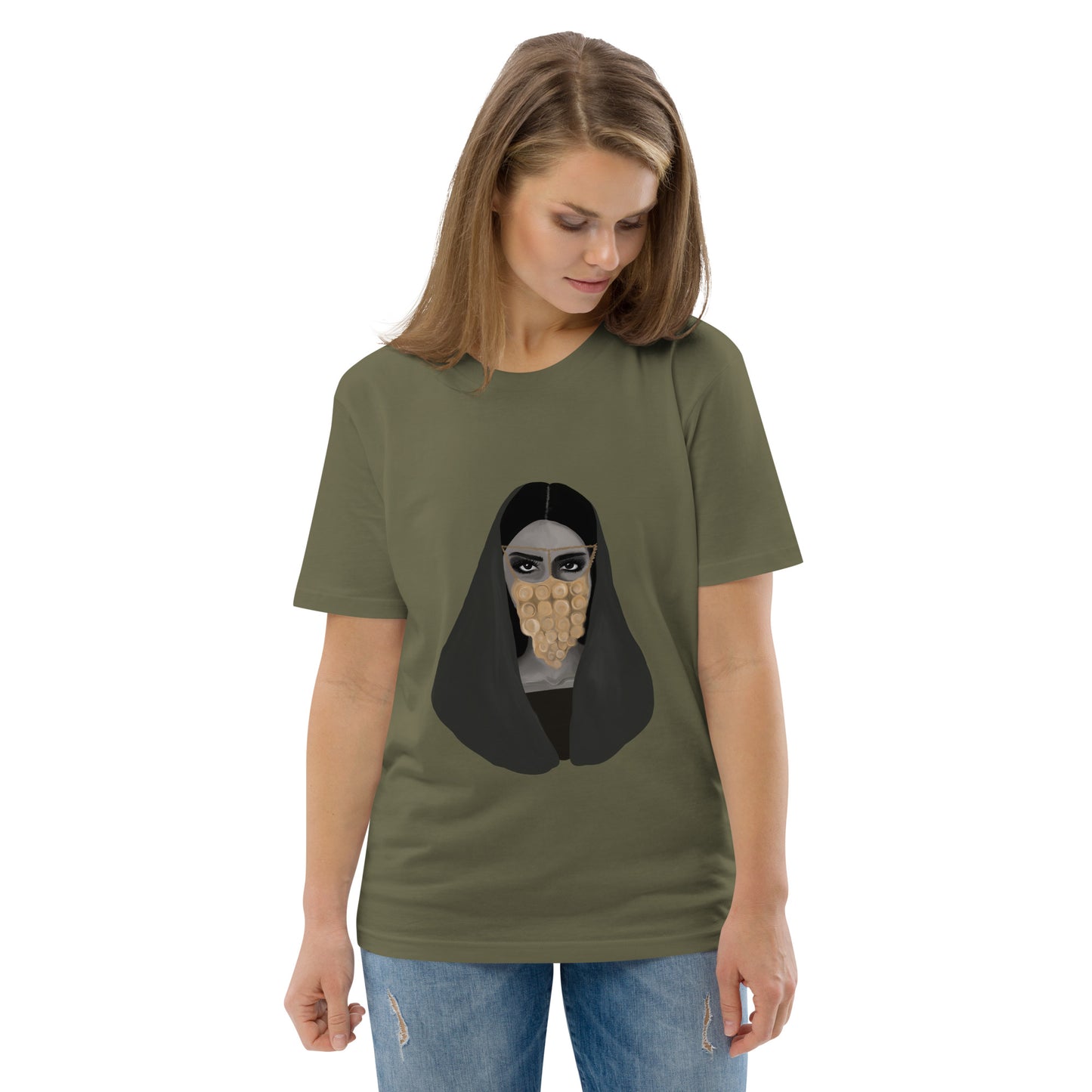 Woman in Golden Burqa - Unisex Organic Cotton T-shirt