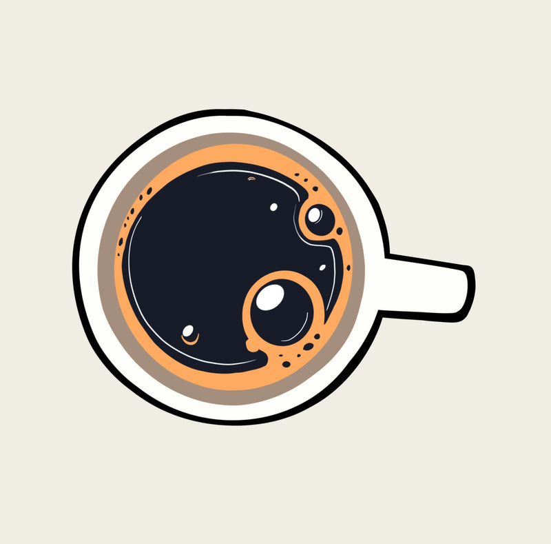 A black coffee icon on a beige background