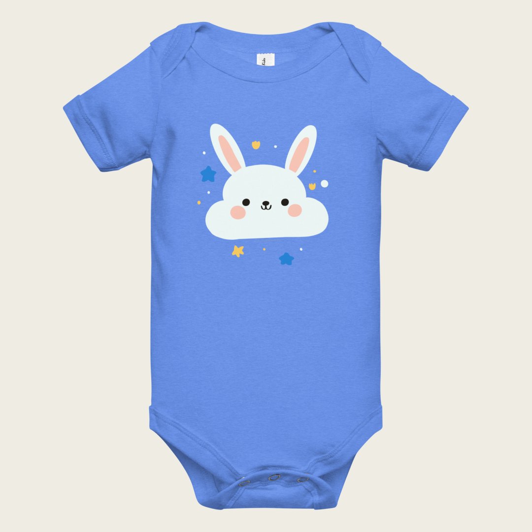 Bunny baby short sleeve one piece in heather columbia blue