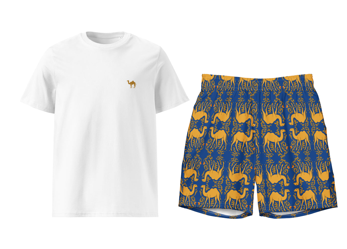 Arabesque Camel (Blue) T-Shirt & Swim Trunks Set