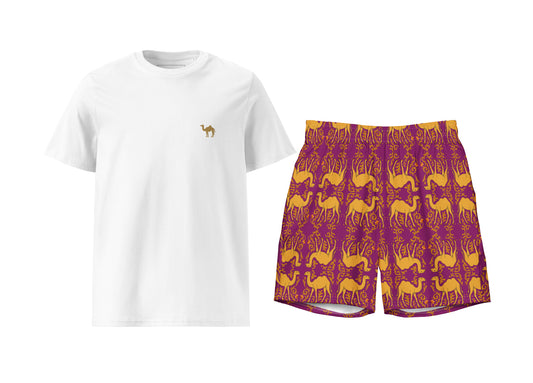 Arabesque Camel T-Shirt & Swim Trunks Set