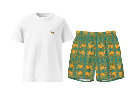 Arabesque Camel (Green) T-Shirt & Swim Trunks Set