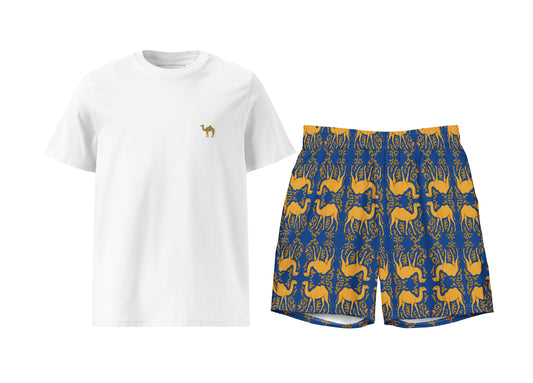 Arabesque Camel (Blue) T-Shirt & Swim Trunks Set