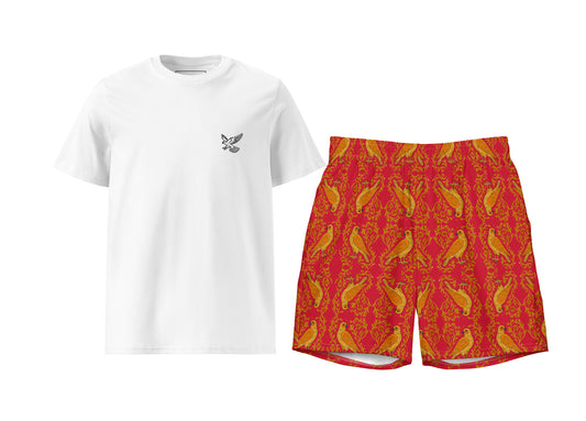 Arabesque Falcon (Red) T-Shirt & Swim Trunks