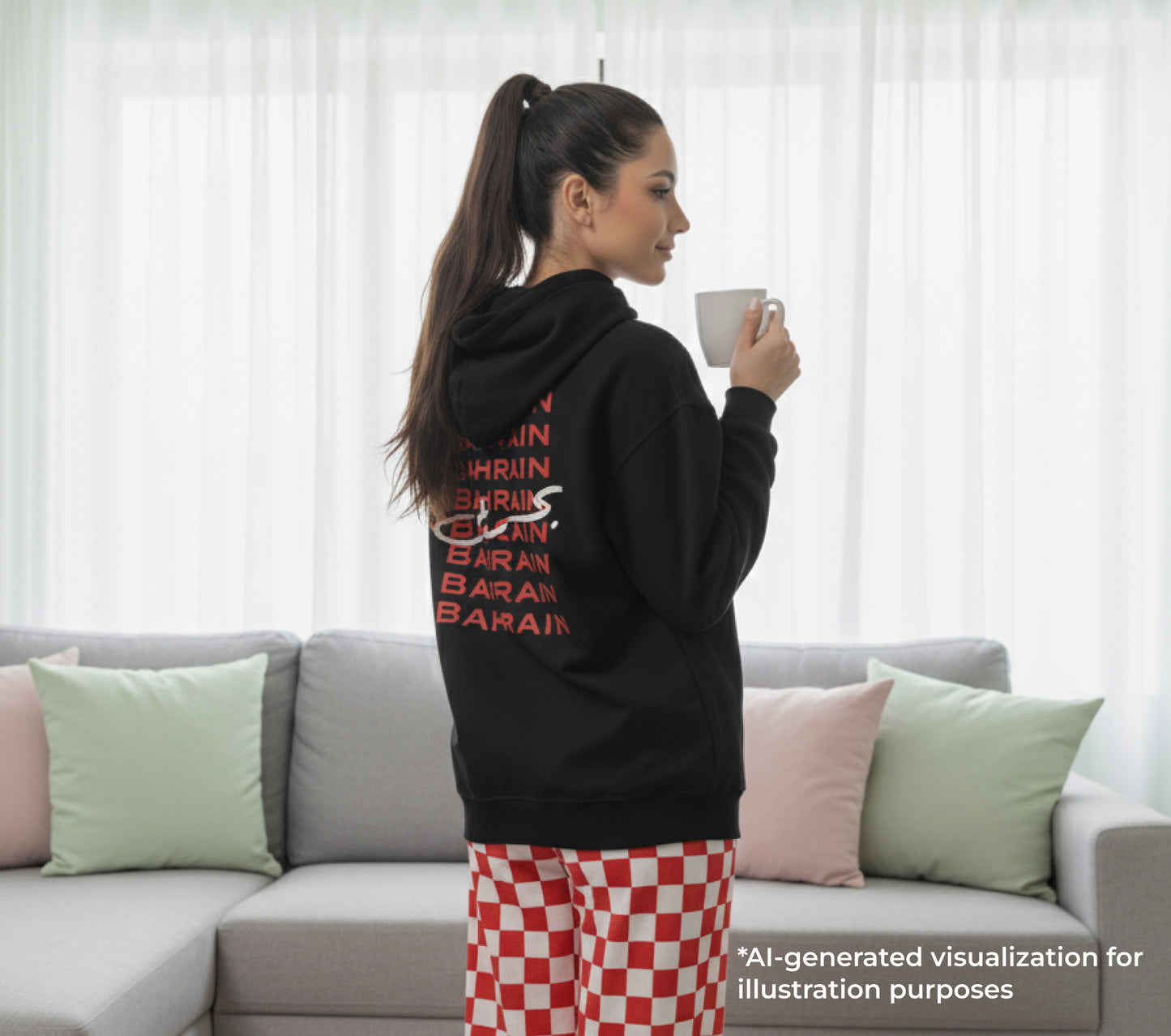 مجموعة هودي خفيف وبنطال البحريني (مربعات الحمراء والبيضاء)