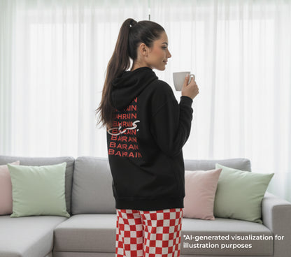 مجموعة هودي خفيف وبنطال البحريني (مربعات الحمراء والبيضاء)