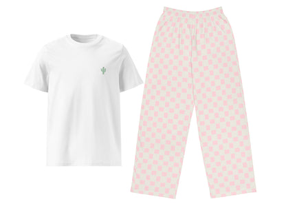 Cactus Two (Light Pink & White Checkered) T-Shirt & Pants Set
