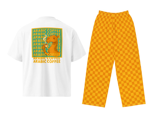 مجموعة تيشيرت واسعة وبنطال الجمل والقهوة