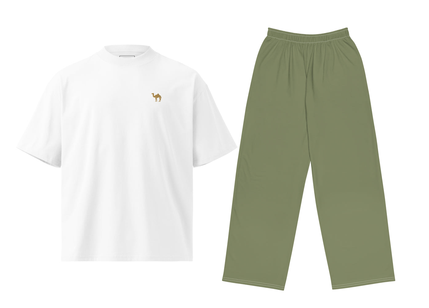 مجموعة تيشيرت واسعة وبنطال الجمل (أخضر عسكري)