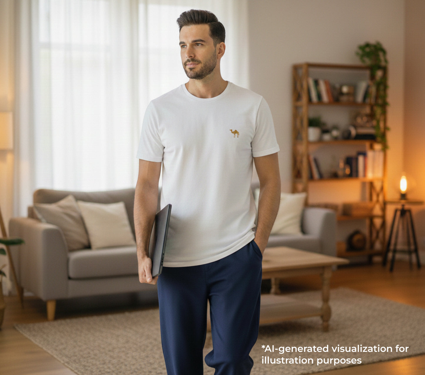 مجموعة تيشيرت وبنطال الجمل (أزرق داكن سادة)