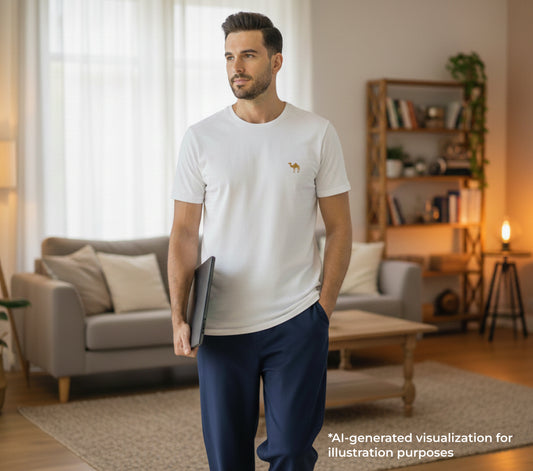 مجموعة تيشيرت وبنطال الجمل (أزرق داكن سادة)