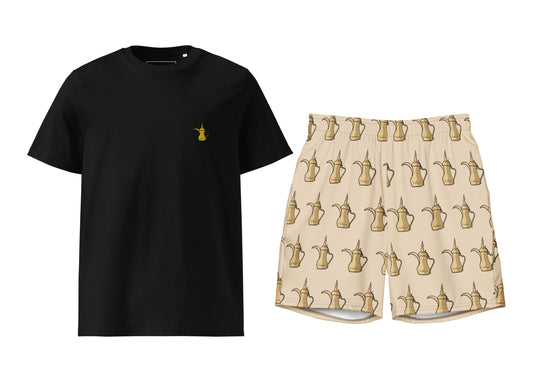 Dallat Gahwa T-Shirt (Black) & Swim Trunks Set