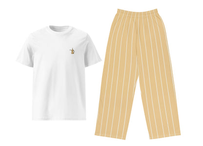Dallat Gahwa (Light Gold & White Stripes) T-Shirt & Pants Set