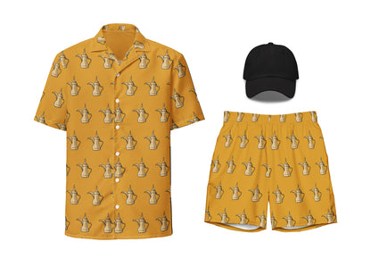 Dallat Gahwa Pattern (Yellow) Shirt & Swim Trunks Set