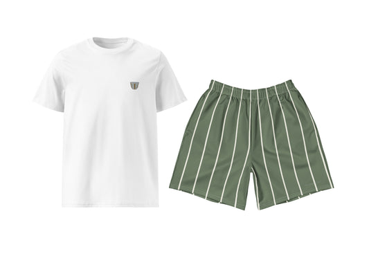 Finjan (Green Stripes) T-Shirt & Athletic Long Shorts Set