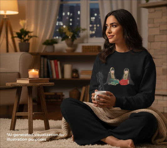 Woman sitting on the floor holding a mug in a cozy living room.