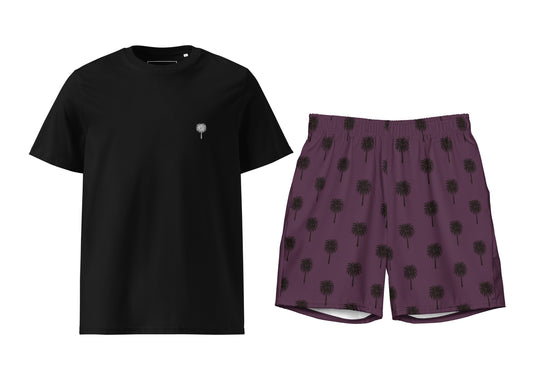 Palm Tree T-Shirt (Black) & Swim Trunks