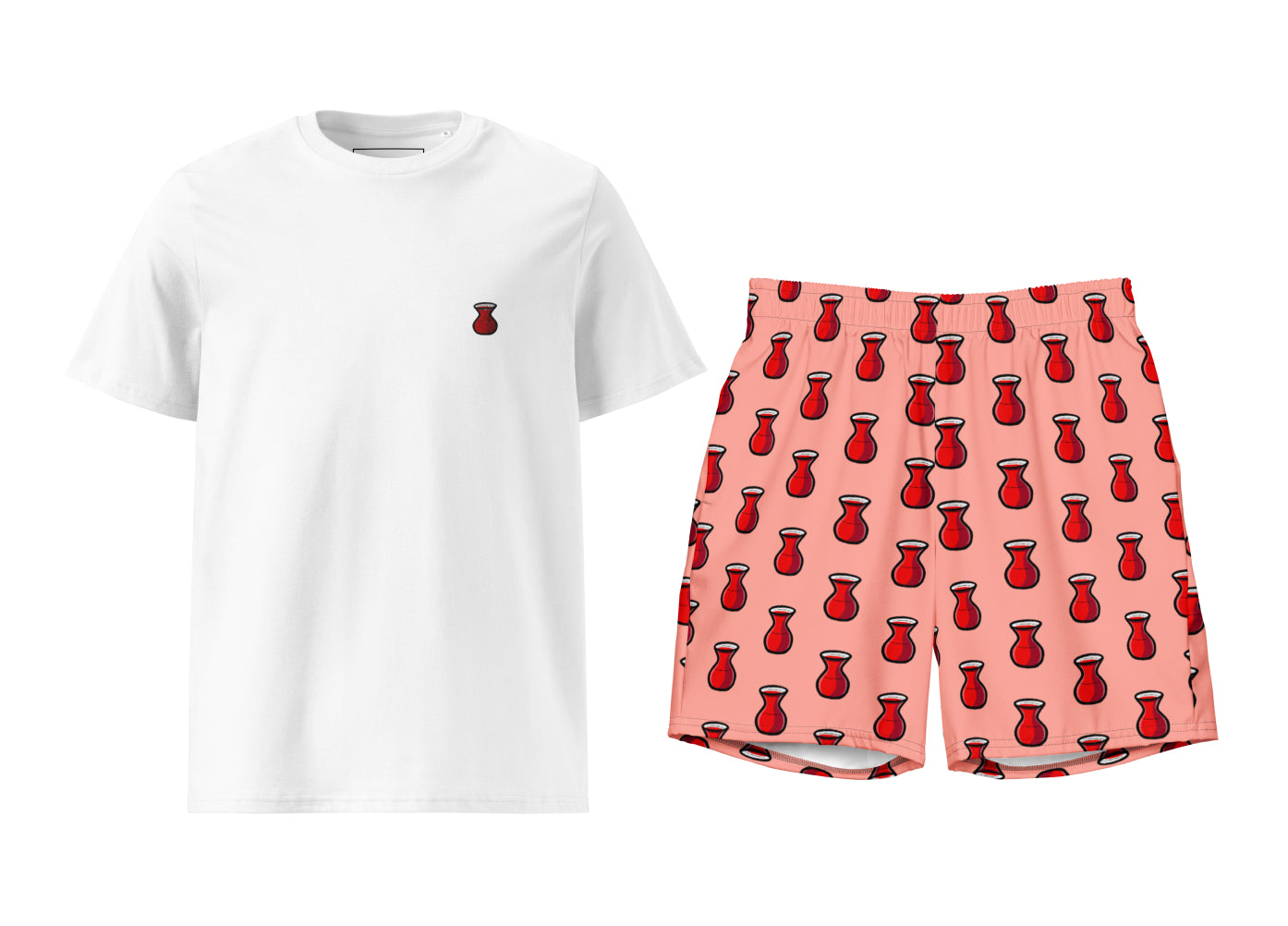 Red Tea (Pink) T-Shirt & Swim Trunks Set