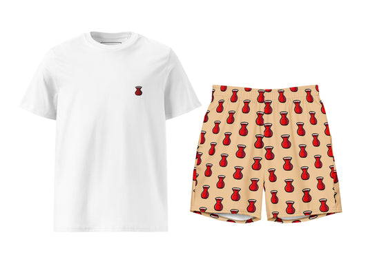 Red Tea T-Shirt & Swim Trunks Set
