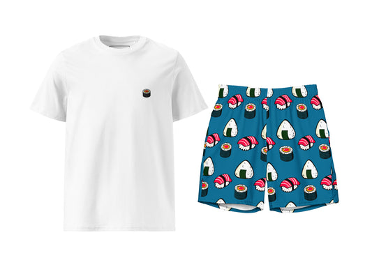 Sushi (Cerulean) T-Shirt & Swim Trunks Set