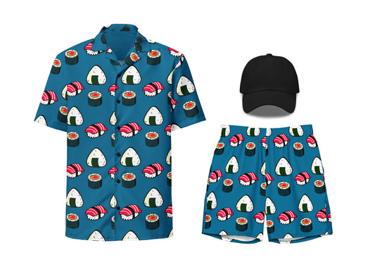 Sushi Ensemble Pattern (Cerulean) Shirt & Swim Trunks Set