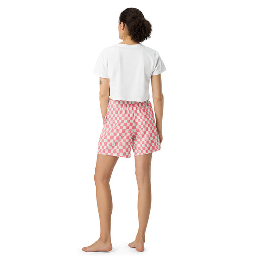 Pink & White Checkered - All-Over Print Unisex Athletic Long Shorts