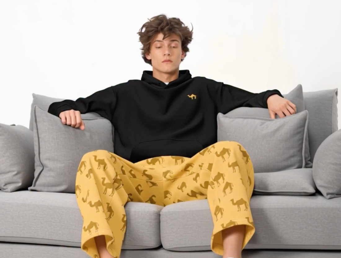 Man Wearing Camel Hoodie & Pants